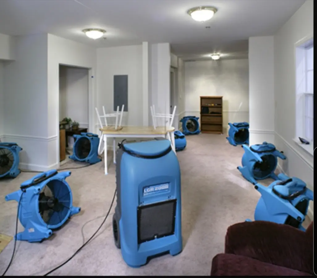 Air movers and dehumidifier setup for Water Extraction & Removal in Woodbridge
